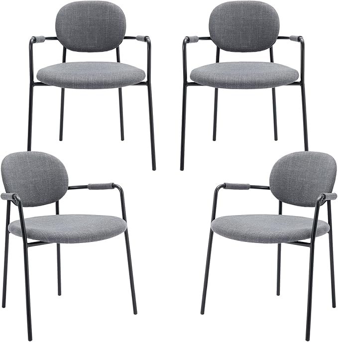 COLAMY Dining Chairs Set of 4, Fabric Dining Chairs Set of 4 with Arms, Upholstered Small Dining Armchairs with Back for Kitchen, Dining Room, Grey - LeafyLoom