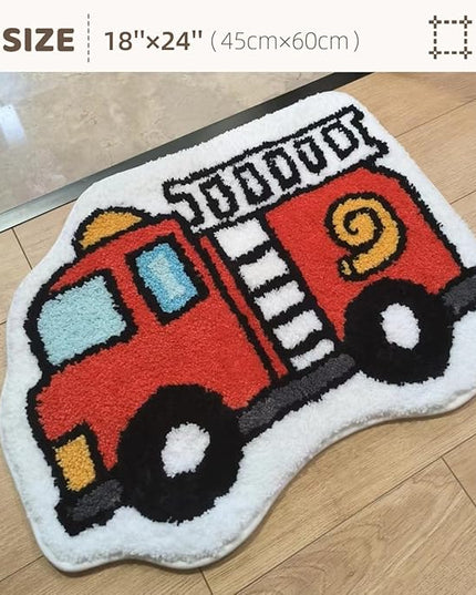Bedroom or Bathroom Rug for kids - 24x16 in; 100% Soft Microfiber Kids Bathroom Mat; Decorative Kids Area Rug, for Boys Girls Kids, 18x24 Inches (Firetruck) - LeafyLoom