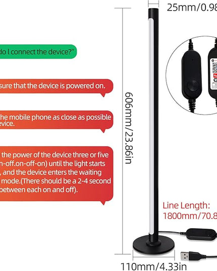 Corner Floor Lamp Smart RGB Color Changing Corner Lamp, Modern LED Bedside Lamps with Wi-Fi App Control, 64+ Scene, DIY Modes, Music Sync, Standing Lamp Suitable for Bedroom, Living Room - LeafyLoom