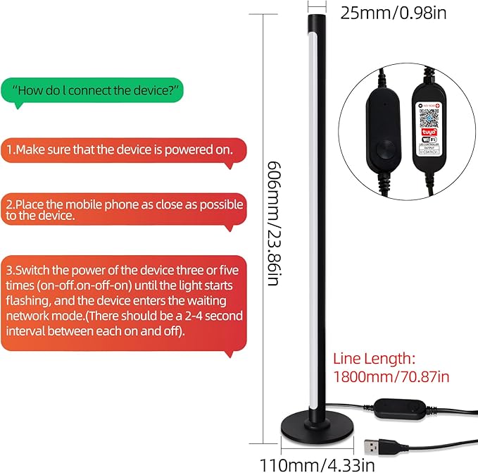 Corner Floor Lamp Smart RGB Color Changing Corner Lamp, Modern LED Bedside Lamps with Wi-Fi App Control, 64+ Scene, DIY Modes, Music Sync, Standing Lamp Suitable for Bedroom, Living Room - LeafyLoom