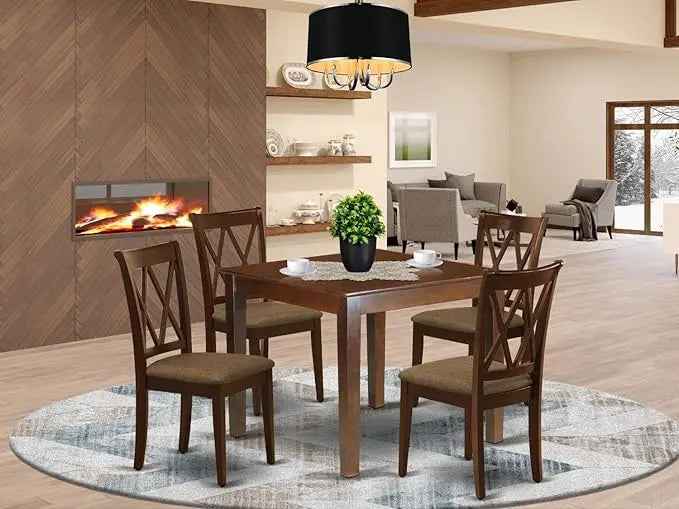 East West Furniture OXCL5-MAH-C Oxford 5 Piece Set for 4 Includes a Square Table and 4 Linen Fabric Kitchen Dining Chairs, 36x36 Inch - LeafyLoom
