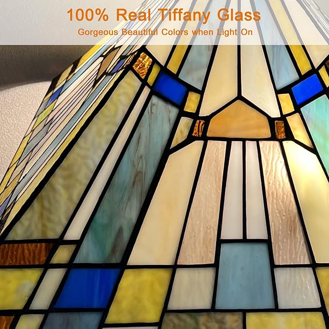 Capulina Tiffany Floor Lamp 2-Light 16X16X63 Inches Green Blue Antique Style Stained Glass Standing Reading Floor Lamp for Living Room Bedroom Home Office - LeafyLoom