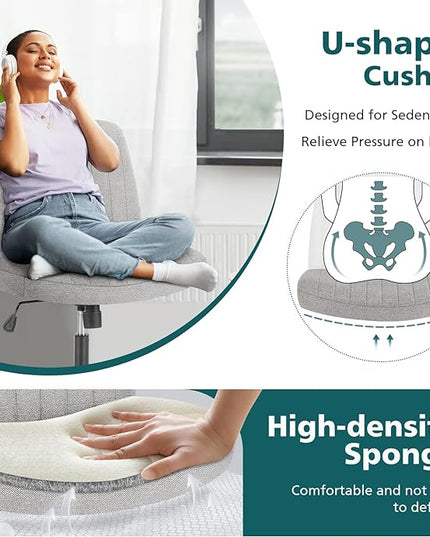 OLIXIS Cross Legged Armless Wide Adjustable Swivel Padded Home Office Desk Chair, Grey - LeafyLoom