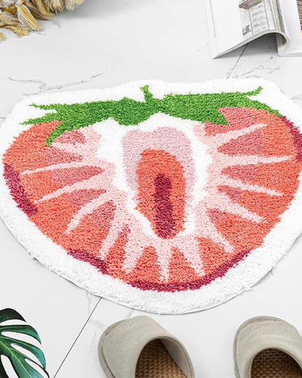 Strawberry Fruit Shaped Rug Fruits Bath Mat Rug Non-Slip Bathroom Door Mat for Bedroom Bathroom Kitchen Cartoon Area Rug for Shower Room Soft Bathmat Home Decor - LeafyLoom