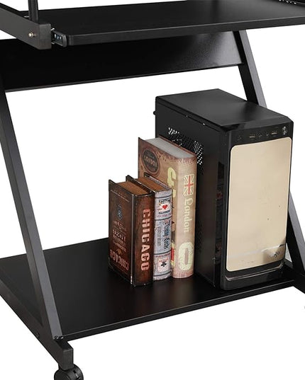 sogesfurniture Small Computer Desk on Wheels, Mobile Computer Desk Small Rolling Work Workstation with Printer Shelf and Keyboard Space Computer Workstation for Home and Office,Black - LeafyLoom