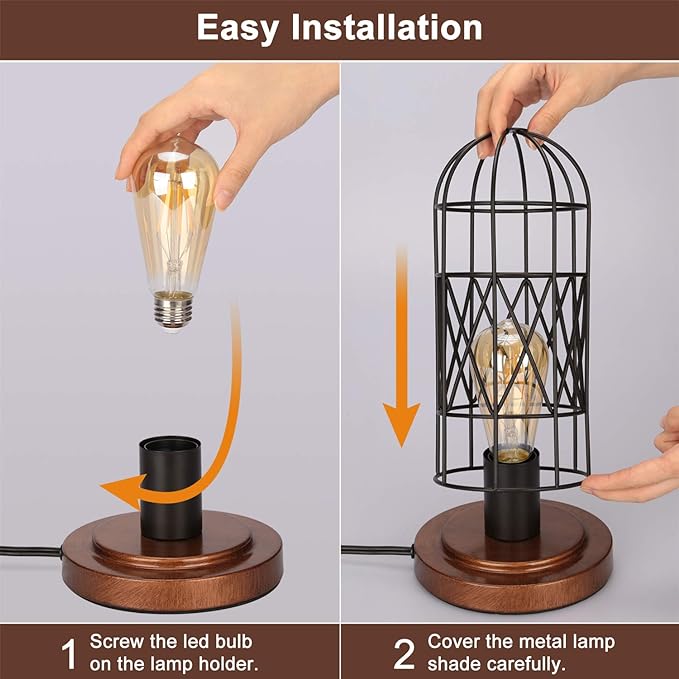 Touch Control Table Lamp, Industrial Bedside Lamp with 3 Way Dimmable Small Nightstand Lamp Vintage Metal Cage Table Lamp for Bedroom, Kitchen - LeafyLoom