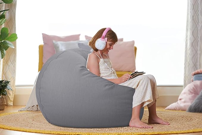 Aubliss Stuffed Animal Storage Bean Bag Chair Cover (No Beans)，Stuff and Sit Storage Bean Bag for Kids Toy Storage，X-Large 48"-Canvas Solid Grey - LeafyLoom