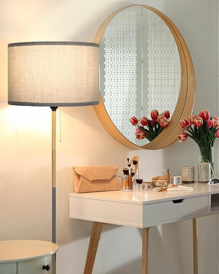 Modern Floor Lamp for Living Room Traditional Farmhouse Floor Lamps Mid-Century Pole Lamp with Linen Lamp Shade, Standing Tall Floor Lamps for Bedrooms and Office (Grey) - LeafyLoom