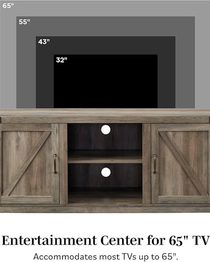 Walker Edison Larae Modern Farmhouse Barn Door Stand for TVs up to 65 Inches, Without Fireplace, Sable Grey - LeafyLoom