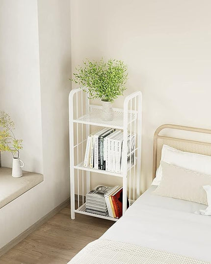 Bookshelf Storage Shelf Small Bookcase Freestanding Storage Stand for Living Room, Bedroom, Kitchen Rust Resistance, Easy Assembly Free Combination Multi-Functional Organizer (3 Tiers, White) - LeafyLoom