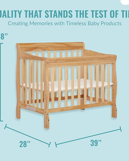 Aden 4-in-1 Convertible Mini Crib in Natural, Greenguard Gold Certified & Sunset 3” Extra Firm Fiber Crib Mattress, Greenguard Gold Certified, Waterproof Vinyl Cover - LeafyLoom