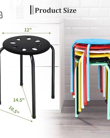 6-Pack Plastic Stackable Stools, 17.5" Multipurpose Stool Chairs w/Metal Frame, X-Shape Connection, Non-Slip Feet, Mulit Color for Students Child Kids, Colorful - LeafyLoom