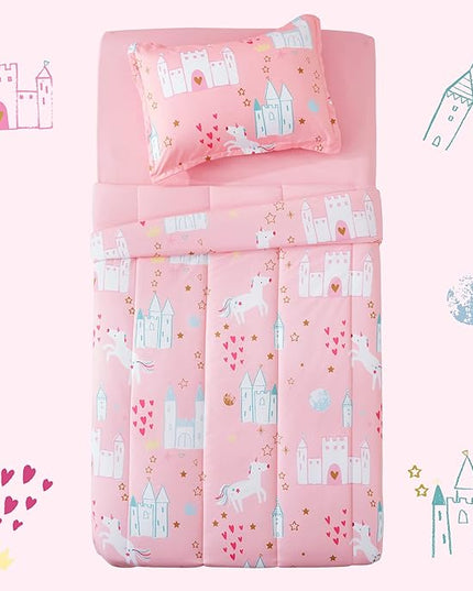 SLEEP ZONE Kids Bedding Twin Comforter Set - Super Soft & Cute Printed 2-Piece Comforter Set All Seasons for Boys, Girls, Fade Resistant, Machine Washable, Unicorn Castle - LeafyLoom