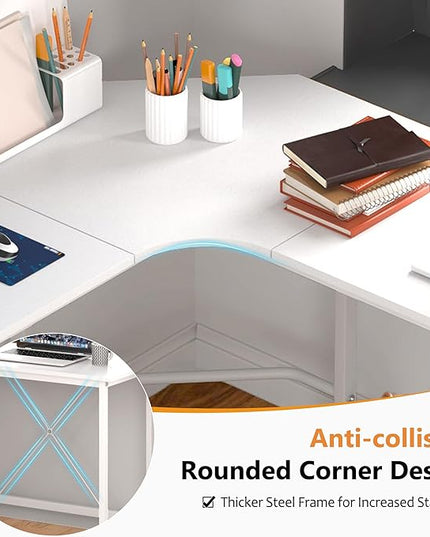 soges L Shaped Desk, 59inch L Desk Computer Corner Desk, Gaming Desk, Home Office Writing Desk, Space-Saving Workstation Desk, White - LeafyLoom