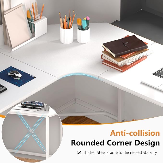 soges L Shaped Desk, 59inch L Desk Computer Corner Desk, Gaming Desk, Home Office Writing Desk, Space-Saving Workstation Desk, White - LeafyLoom