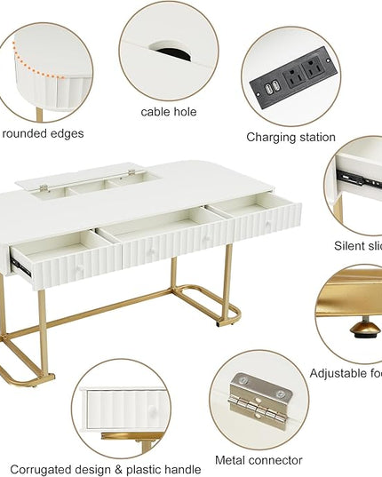 NicBex Laik-DW-00001-DX Desks, 48.26" W x 23.62" D x 30.7" H, Gold+White - LeafyLoom