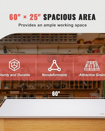 VEVOR One-Piece Particle Board Desktop Universal Tabletop, 60" x 25" x 1", White - LeafyLoom