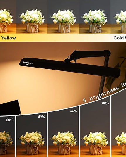 LED Architect Desk Lamp with Clamp, Metal Swing Arm 2000 Lumens Dimming Office Table Lamp for Task Work Drafting Reading Desktop, 234PCS Bright LEDs, 24W, 5 Color Temperatures Workbench Lamp - LeafyLoom