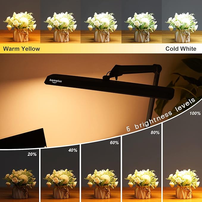 LED Architect Desk Lamp, 2500 Lumens, Dimmable, Metal Swing Arm, 5 Color Temperatures, 30W, Ideal for Task Work, Drafting, Reading, Clamp-on Office Table Lamp with 324 Bright LEDs(Black) - LeafyLoom