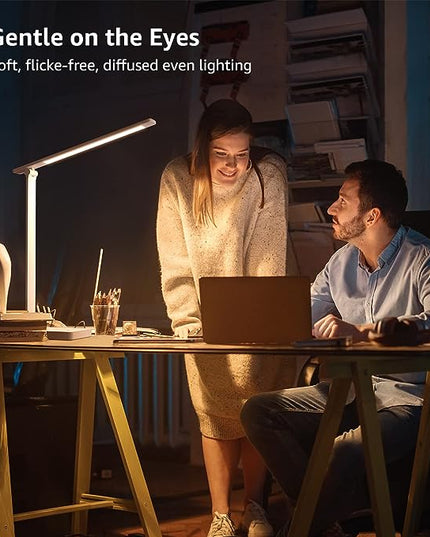 Lepro LED Desk Lamp, Metal Desk Light 9.5W 800lm, Dimmable Home Office Desktop Task Lamp Touch Control, 5 Color Modes 5 Brightness Level for Task, Reading, Crafting, Sewing, Puzzle, Nail Lamp, White - LeafyLoom