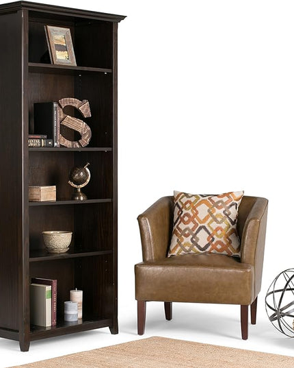 SIMPLIHOME Amherst SOLID WOOD 30 Inch Transitional 5 Shelf Bookcase in Hickory Brown, For the Living Room, Study Room and Office - LeafyLoom