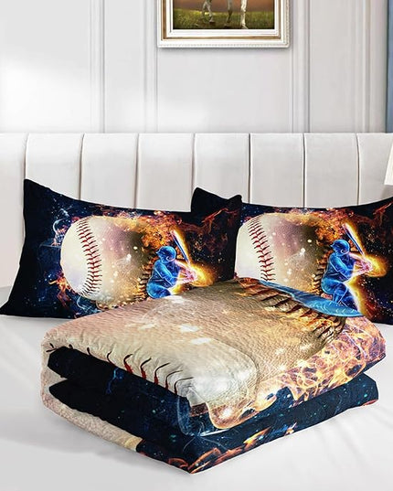 Axolotl 3D Baseball Comforter Set Twin,Sports Bedding,Red Blue Water Fire Comforter Set,Sports Baseball Loveer Bedding Set,Sport Game Comforter for Kids Boys Teens Adults,1 Quilt 2 Pillowcases - LeafyLoom