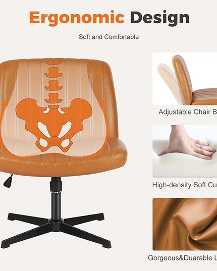 Sweetcrispy Cross Legged Office Chair, Criss Cross Chair Armless Wide Desk Chair No Wheels, Adjustable Swivel Home Office Vanity Chair - LeafyLoom
