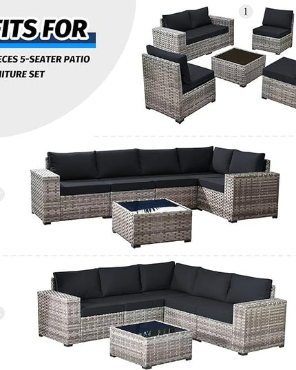 ClawsCover 11Pack Outdoor Seat and Back Cushions Replacement Covers Fit for 5-Seater 6Pieces Wicker Rattan Patio Furniture Conversation Set Sectional Couch Chairs,Dark Gray-Included Cover Only - LeafyLoom