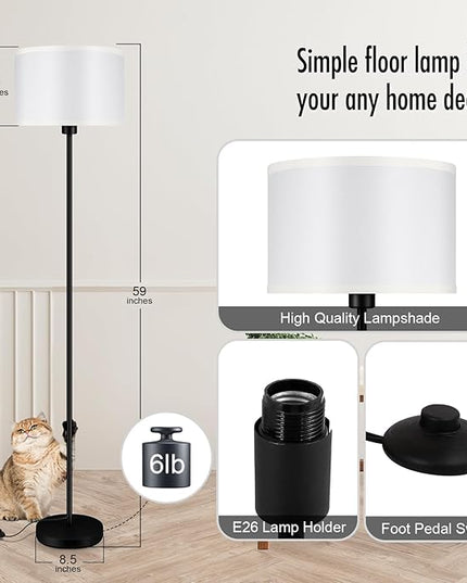 Floor Lamps for Living Room, Modern Standing Lamp with 3 Color Temperatures(9W Bulb), White Linen Lampshade, Foot Switch, Simple Reading Floor Lamps Tall Lamps for Bedroom/Office/Nightstand/Classroom - LeafyLoom