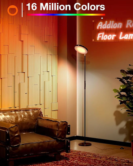 addlon RGB Floor Lamp, 2000LM LED Super Bright-Tall Standing with Alexa, App and Remote Control, Smart Modern Floor Lamp with Music Sync and 16 Million DIY Colors for Bedroom Living Room - LeafyLoom
