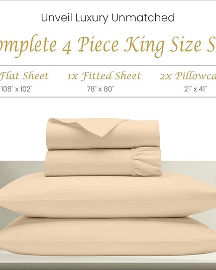 Bluemoon Homes 1000 TC King Size 4 Piece Sheet Set - 100% Egyptian Cotton Sheets - 1000 Thread Count - Breathable & Cooling - Hotel Luxury Bedding Set - 18" Deep Pockets, King Sheets - Ivory Sheets - LeafyLoom