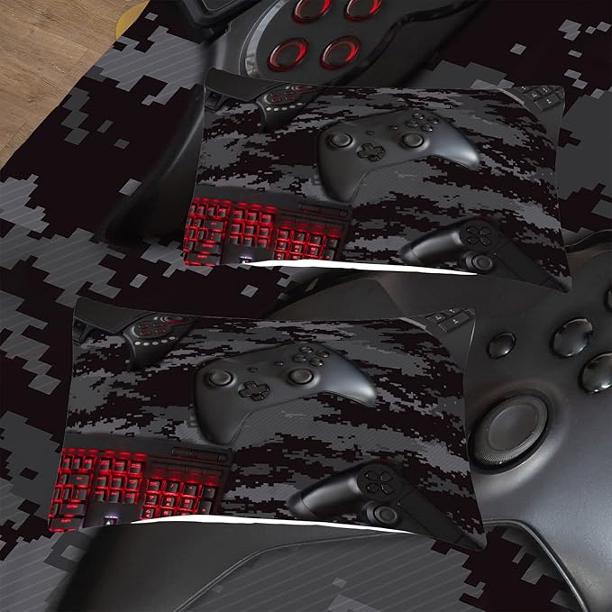 Tailor Shop Modern Camouflage Gaming Comforter Sets for Boys Gamer Comforter Red Mouse Keyboard Gamepad Bedding Set King Size with 1 Comforter 2 Pillowcases,03 - LeafyLoom