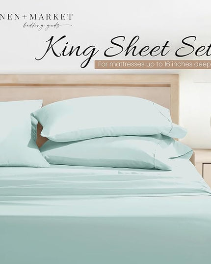 Linen Market Bed Sheets for King Size Bed (Aqua) - Sleep Better Than Ever with These Soft and Cooling King Sheets - Deep Pocket Fits 16" Thick Beds - 4 Piece King Sheet Set - LeafyLoom