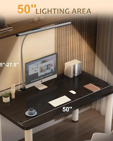 LED Desk Lamp for Home Office, Eye-Caring Computer Desk Light Bar with Adjustable Gooseneck, 12W Desk Lamp with Clamp, Remote Control, 30 Lighting Modes, Ideal for Reading, Studying - LeafyLoom