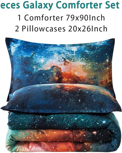 Litanika 3D Galaxy Comforter Full(79x90lnch), 3 Pieces(1 Galaxy Comforter, 2 Pillowcases), Universe Outer Space Bedding Set, Microfiber Comforter Set for Kid Boy Girl Teen - LeafyLoom
