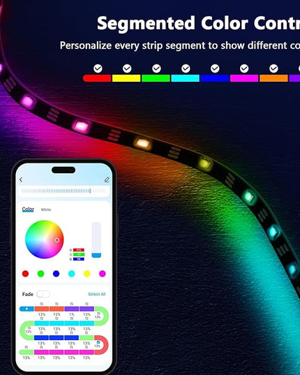 phopollo RGB Smart LED Strip Lights, 32.8ft (2 Rolls of 16.4ft) LED Lights for Bedroom, APP Control, Multiple Colors on One Line, Color Changing Strip Lighting Music Sync, USB Powered Phopollo