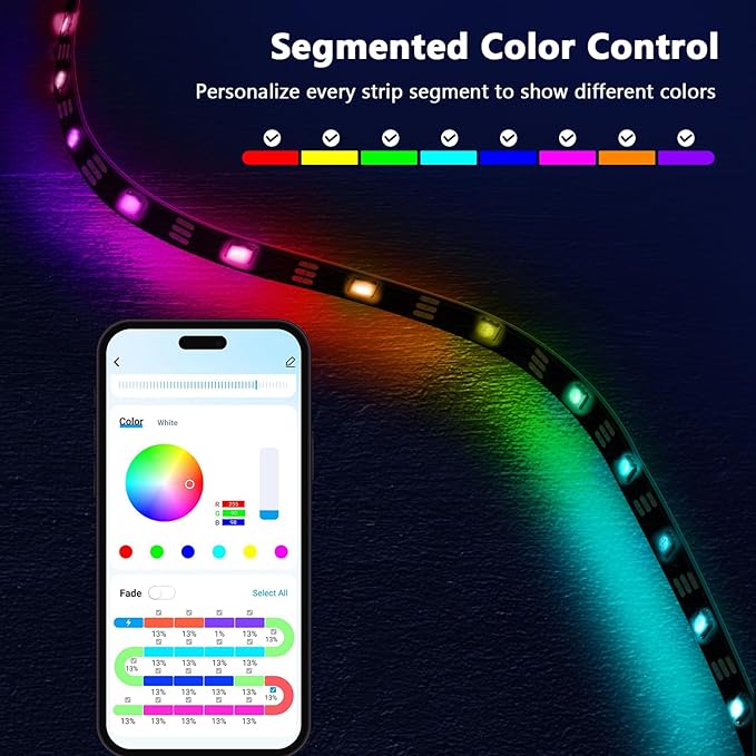 phopollo RGB Smart LED Strip Lights, 32.8ft (2 Rolls of 16.4ft) LED Lights for Bedroom, APP Control, Multiple Colors on One Line, Color Changing Strip Lighting Music Sync, USB Powered Phopollo