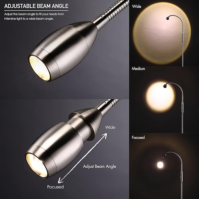 O’Bright Ray – Adjustable LED Beam Floor Lamp, Dimmable and Zoomable Spotlight, Flexible Gooseneck, Reading/Crafting Standing Lamp, Work Table Light, Brushed Nickel - LeafyLoom