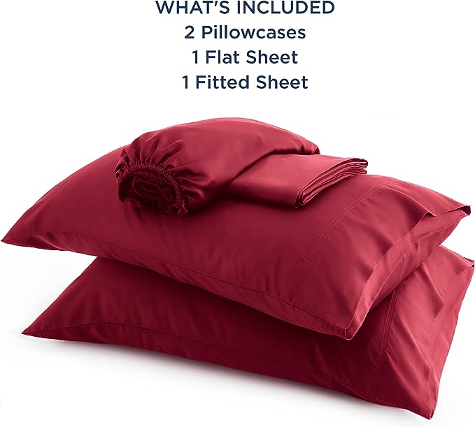 Bedsure Queen Sheets, Rayon Derived from Bamboo, Queen Cooling Sheet Set, Deep Pocket Up to 16", Breathable & Soft Bed Sheets, Hotel Luxury Silky Bedding Sheets & Pillowcases, Burgundy - LeafyLoom