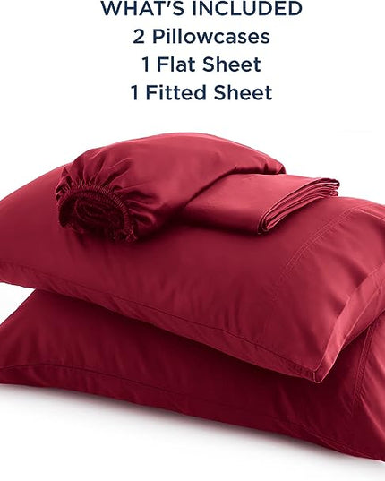 Bedsure King Size Sheet Set, Cooling Sheets King, Rayon Derived from Bamboo, Deep Pocket Up to 16", Breathable & Soft Bed Sheets, Hotel Luxury Silky Bedding Sheets & Pillowcases, Burgundy - LeafyLoom