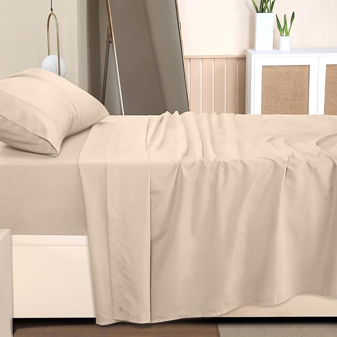 Utopia Bedding Twin Bed Sheets Set - 3 Piece Bedding - Brushed Microfiber - Shrinkage and Fade Resistant - Easy Care (Twin, Beige) - LeafyLoom