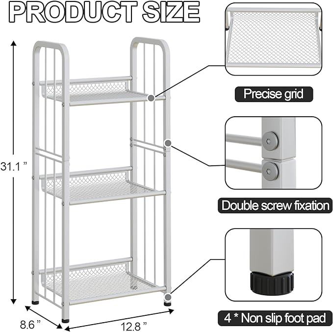 Bookshelf Storage Shelf Small Bookcase Freestanding Storage Stand for Living Room, Bedroom, Kitchen Rust Resistance, Easy Assembly Free Combination Multi-Functional Organizer (3 Tiers, White) - LeafyLoom