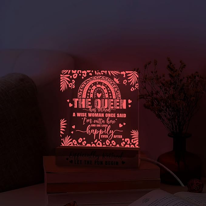 Retirement Gifts for Women 3D Illusion Lamp Acrylic Night Light, Happy Retirement Gifts for Boss Coworker Teacher Police Nurse Doctor, I'm Outta Here Goodbye Farewell Gift for Female Friends - LeafyLoom