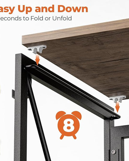 Folding Desk, Small Foldable Desk 31.5 Inch for Small Space, Computer Table Home Office Writing Desk with Storage Bag Headphone Hook, Easy Assembly, Brown - LeafyLoom