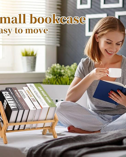 Bamboo Desktop Bookshelf - Compact Tabletop Bookcase for Small Spaces - Desk Organizer x - Mini Wooden Bookcases for Home and Office - Book Display Rack for Kids (Wood, Green) - LeafyLoom