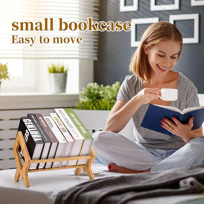 Bamboo Desktop Bookshelf - Compact Tabletop Bookcase for Small Spaces - Desk Organizer x - Mini Wooden Bookcases for Home and Office - Book Display Rack for Kids (Wood, Green) - LeafyLoom