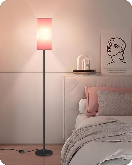 Floor Lamp, Pole Lamp with Foot Switch, Modern Standing Lamp Lampshade, Minimalist Freestanding Lamp (Bulb Not Included), for Living Room, Bedroom Office FCC Listed, Black and Pink P07LD05 - LeafyLoom