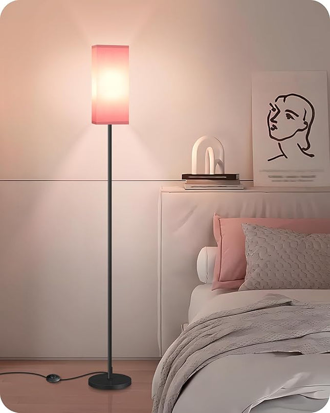 Floor Lamp, Pole Lamp with Foot Switch, Modern Standing Lamp Lampshade, Minimalist Freestanding Lamp (Bulb Not Included), for Living Room, Bedroom Office FCC Listed, Black and Pink P07LD05 - LeafyLoom