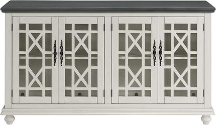 Martin Svensson Home Elegant TV Stand, 63" W x 35" H, White with Grey Top - LeafyLoom