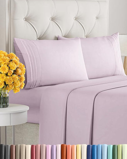 Cal King Size 4 Piece Sheet Set - Comfy Breathable & Cooling Sheets - Hotel Luxury Bed Sheets for Women & Men - Deep Pockets, Easy-Fit, Soft & Wrinkle Free Sheets - Light Lavender Oeko-Tex Bed Sheets - LeafyLoom